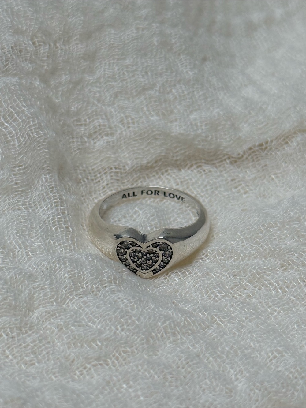 Sterling Silver Heart Ring with Black Crystal Accent - All For Love, Size 8